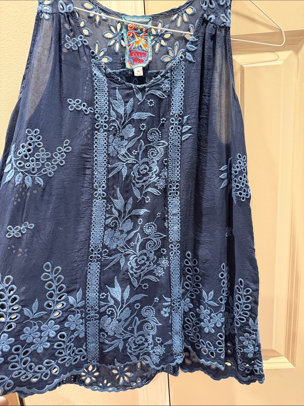 Johnny Was Navy Sleeveless Embroidered Floral Camisole
